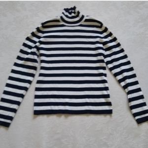 Tory Burch Sport merino wool turtleneck striped ivory navy ribbed sweater